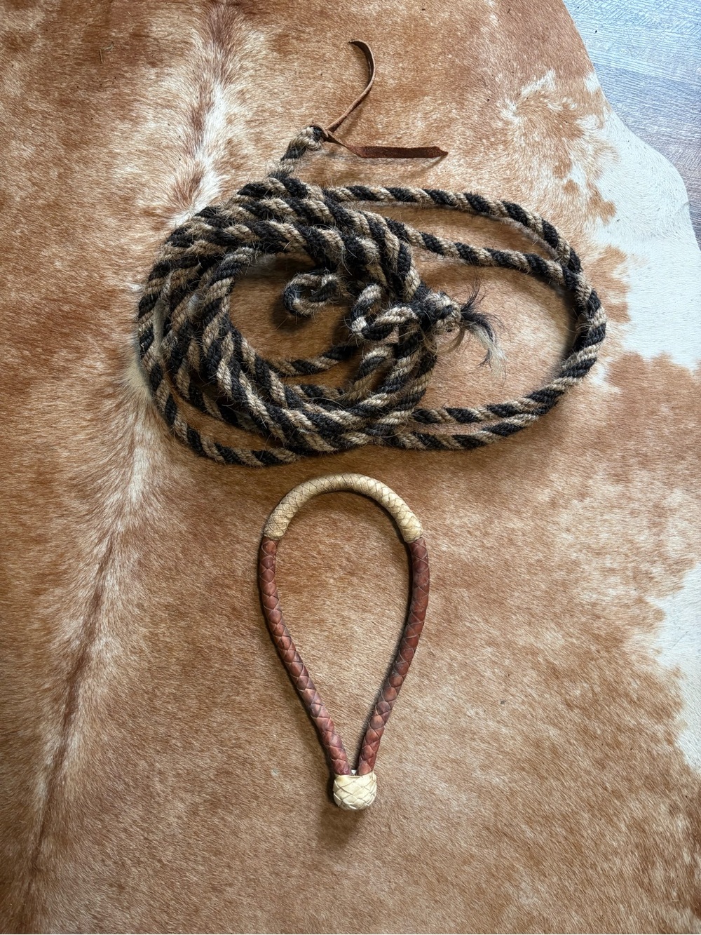 Bosal with hand braided horse hair mecates